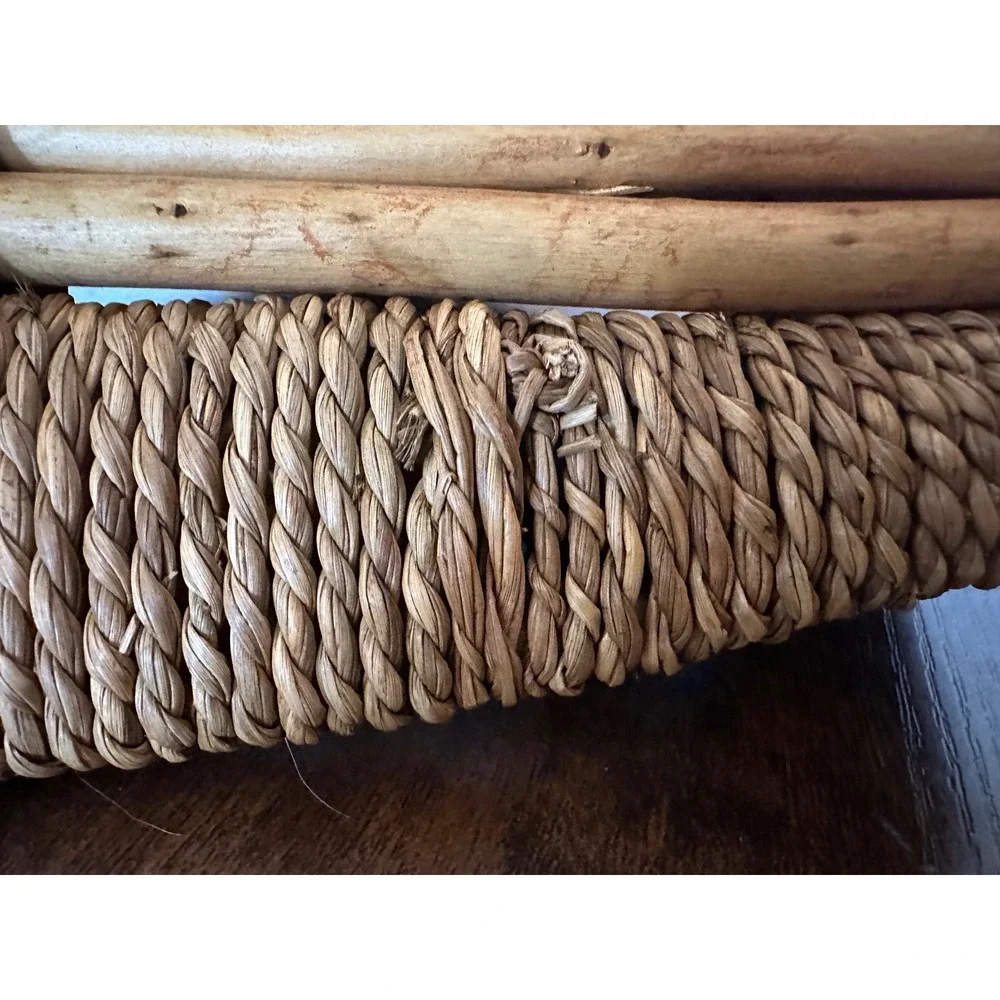 Vintage Tiered Wicker Basket Square Rattan Seagrass Rope Edge Boho Decor Bowl